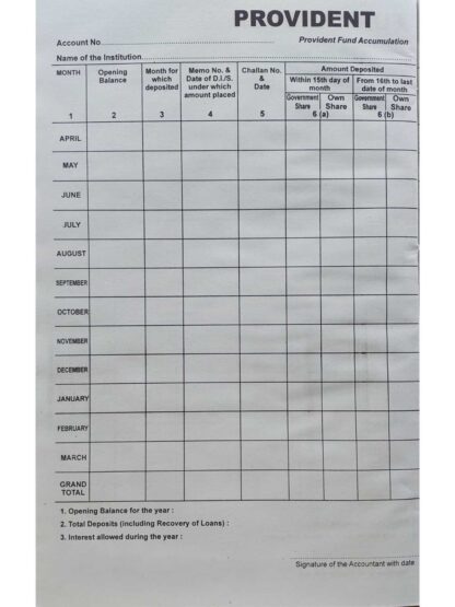 Provident Fund Ledger 12 Column Register | B B Kundu Enterprise
