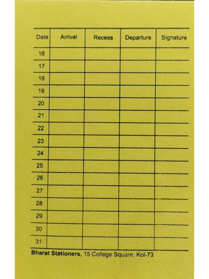 Monthly Muster Attendance Card | Bharat Stationers